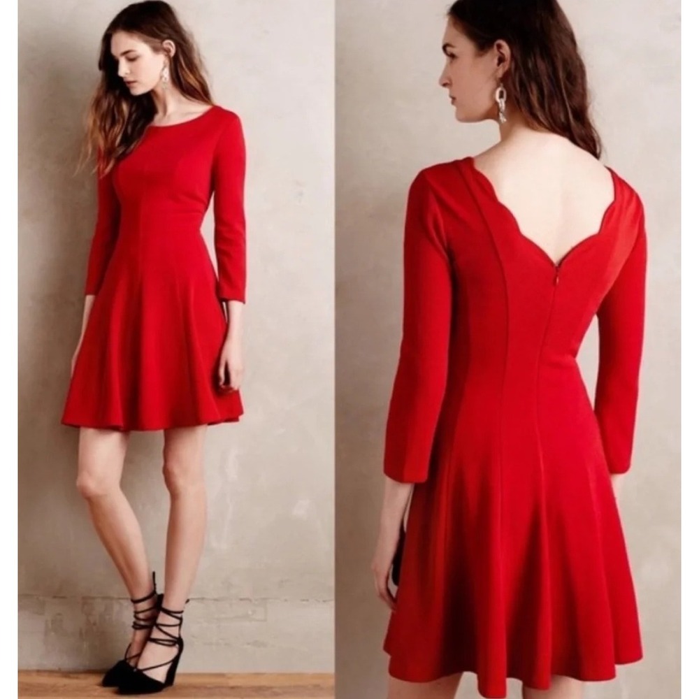 Sunday in Brooklyn Crosstown Dress Red Scalloped V-Back Fit and Flare Size L